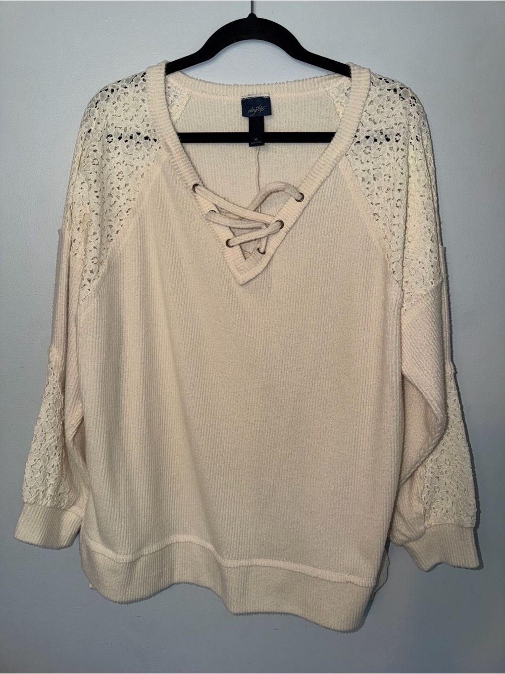 Daytrip Cream Lace-Up Knit Top